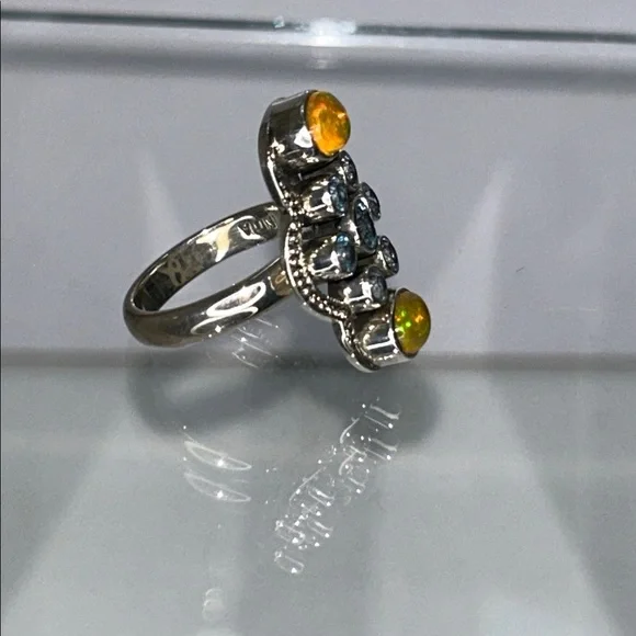 NWOT Genuine Ethiopian Opal Blue Topaz Gemstone Sterling Silver Ring Bohemian - Picture 3 of 11